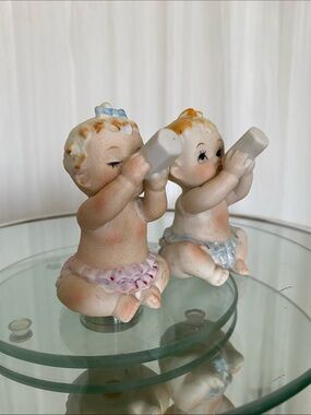 Salt & Pepper Shaker Pair of Vintage BabyTwin’s  Figurines - Pink & Blue